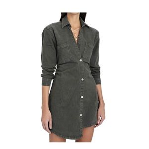 LE JEAN ELIZA Army Green Denim Mini Shirt Dress